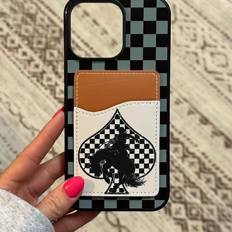 CHECKERED SPADE PHONE CASE WITH CARD WALLET