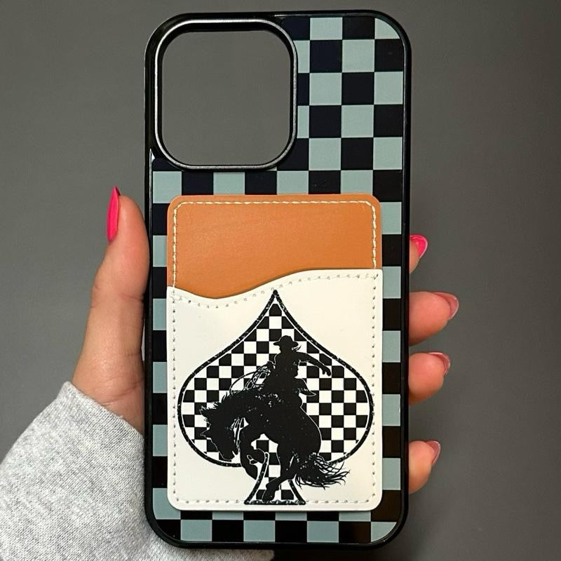 CHECKERED SPADE PHONE CASE WITH CARD WALLET