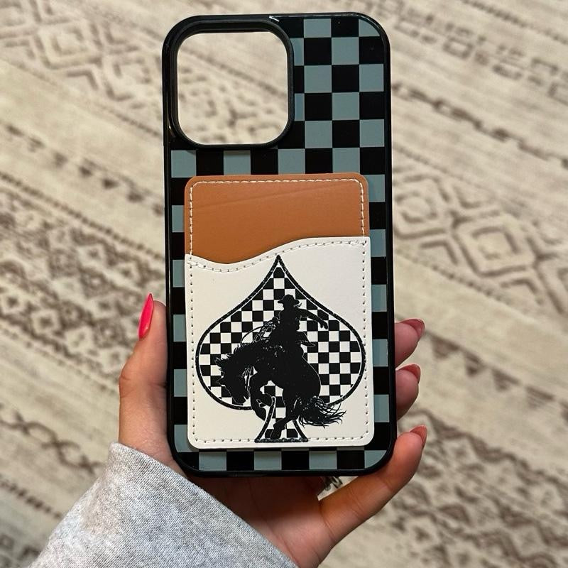 CHECKERED SPADE PHONE CASE WITH CARD WALLET