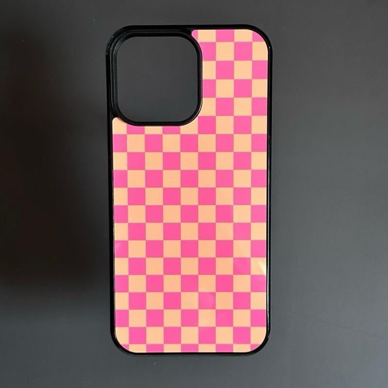 PINK AND ORANGE CHECKERED WESTERN PHONE CASE