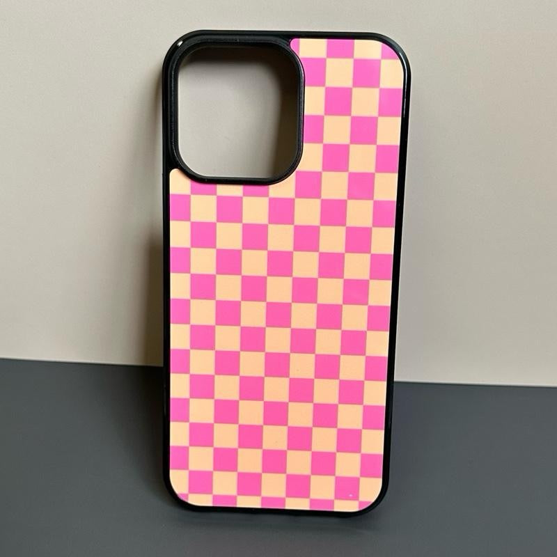 PINK AND ORANGE CHECKERED WESTERN PHONE CASE
