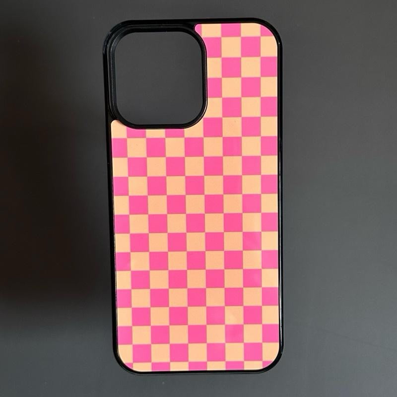 PINK AND ORANGE CHECKERED WESTERN PHONE CASE