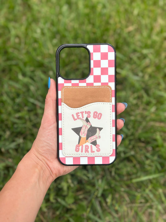 Let’s Go Girls Pink CHECKERED  PHONE CASE WITH CARD WALLET