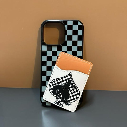 CHECKERED SPADE PHONE CASE WITH CARD WALLET