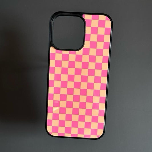PINK AND ORANGE CHECKERED WESTERN PHONE CASE